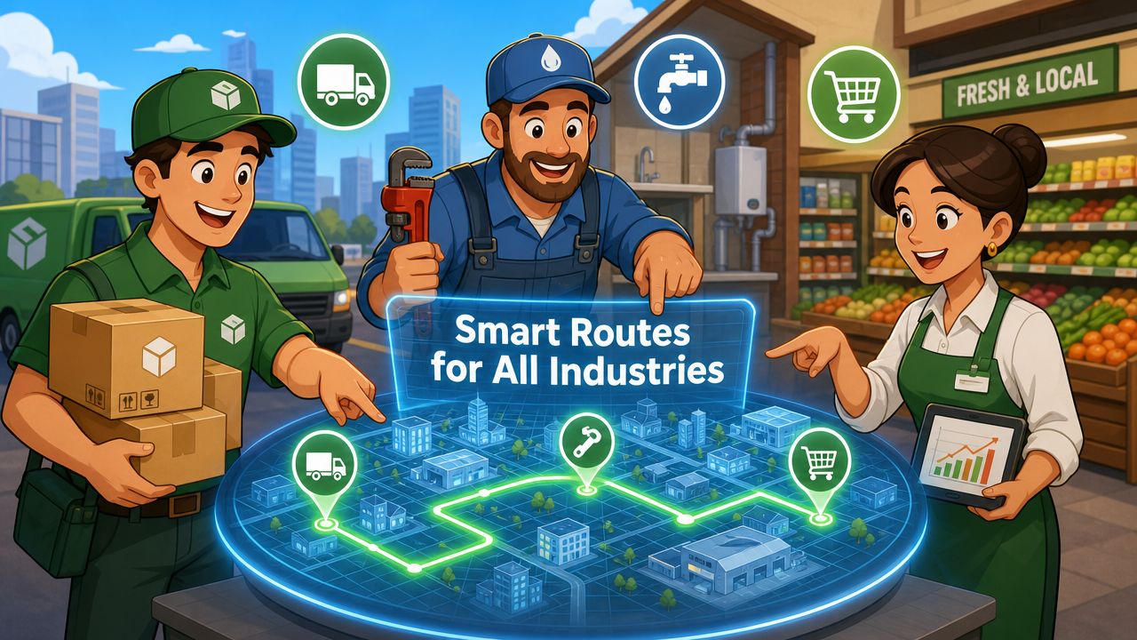 A professional team planning logistics with route planning software displayed on a digital holographic map.