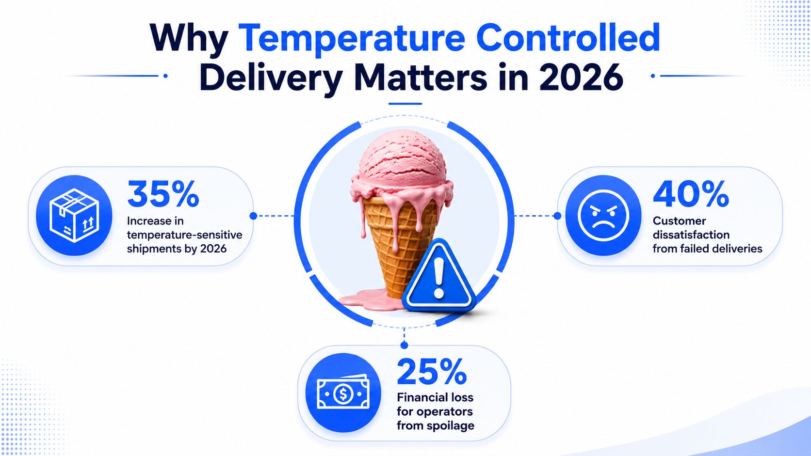 An infographic detailing the increasing importance and risks associated with temperature controlled delivery services by 2026.